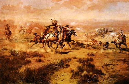 Charles M Russell The Attack on the Wagon Train Sweden oil painting art